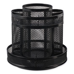 Metal Mesh Rotating Desktop Organizer, 8 Compartments, Metal Mesh, 6.5" Diameter x 6.13"h, Black