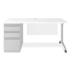 Modern Teacher Series Pedestal Desk, Left-Side Pedestal: Box/Box/File, 60" x 24" x 28.75", White/Silver