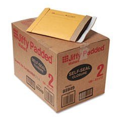 Jiffy Padded Mailer, #2, Paper Lining, Self-Adhesive Closure, 8.5 x 12, Natural Kraft, 100/Carton