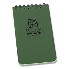 All-Weather Wire-O Notepad, Universal: Narrow Rule and Quadrille Rule, Dark Green Cover, 50 White 3 x 5 Sheets