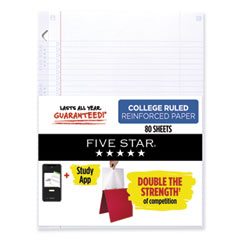 Reinforced Filler Paper Plus Study App, 3-Hole, 8.5 x 11, College Rule, 80/Pack