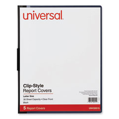 Clip-Style Report Cover, Clip Fastener, 8.5 x 11, Clear/Black, 5/Pack