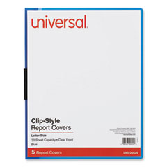 Clip-Style Report Cover, Clip Fastener, 8.5 x 11, Clear/Blue, 5/Pack