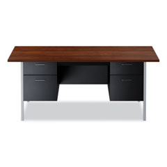 Double Pedestal Steel Desk, 72" x 36" x 29.5", Mocha/Black, Chrome-Plated Legs