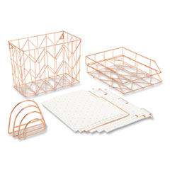 Letter-Size Desktop Fashion Filing Set, Rose Gold, (1) Rack, (3) Hanging Folders, (3) File Folders, (2) Trays,(1) Mail Sorter