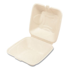 Bagasse PFAS-Free Food Containers, 1-Compartment, 6 x 6 x 3.19, Tan, Bamboo/Sugarcane, 500/Carton