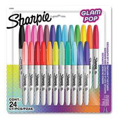 Fine Tip Permanent Marker, Fine Bullet Tip, Assorted 80s Glam Colors, 24/Pack