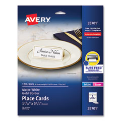 Avery® Place Cards With Gold Border 1-7/16" x 3-3/4" , 65 lbs. 150 Cards