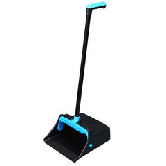 LobbyMaster Plastic Dust Pan, 12.32" Wide, 31.84" Aluminum Handle, Blue/Black, 6/Carton