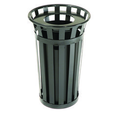 Outdoor Slatted Steel Trash Can, 24 gal, Black, Ships in 1-3 Business Days