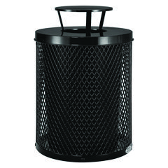 Outdoor Diamond Steel Trash Can, Rain Bonnet Lid, 36 gal, Black, Ships in 1-3 Business Days