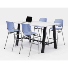 Midtown Bistro Dining Table with Four Periwinkle Kool Barstools, 36 x 72 x 41, Designer White, Ships in 4-6 Business Days
