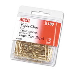 Gold Tone Paper Clips, Small (No. 2), Gold Tone, 100/Box