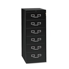 Six-Drawer Multimedia/Card File Cabinet, Black, 21.25" x 28.5" x 52"