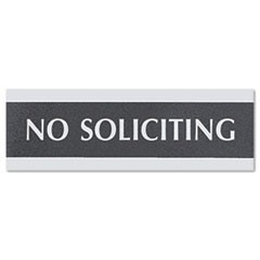 Century Series Office Sign, NO SOLICITING, 9 x 3, Black/Silver