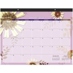 At-A-Glance 2024 Paper Flowers Monthly Desk Pad, Standard, 21 3/4" x 17"