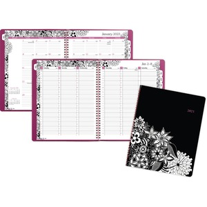 Cambridge FloraDoodle Premium 2024 Weekly Monthly Appointment Book, Black, White, Large