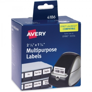 Avery® Direct Thermal Roll Labels, 1-1/4" x 2-1/4" , White, 1,000 Multipurpose Labels Per Roll, 1 Roll (4186)