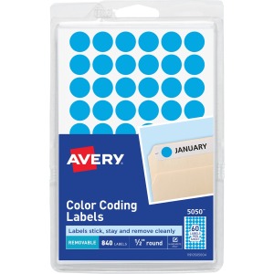 Avery® Dot Stickers, 1/2" Diameter, Light Blue, 840 Total (5050)