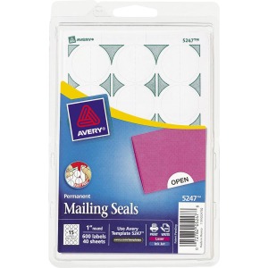 Avery® Mailing Seals, Permanent, 1" Diameter, 600 Labels (5247)