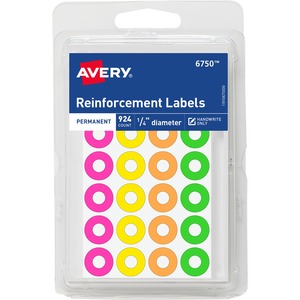 Avery® Reinforcement Labels, 1/4" Diameter, Permanent Adhesive, Assorted Neon Colors, Non-Printable, 924 Page Reinforcement Stickers Total (6750)