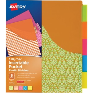 Avery® Big Tab Plastic Dividers with Pockets, 5-Tab (07714