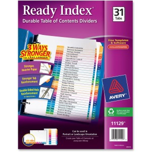 Avery® Ready Index® Table of Content Dividers for Laser and Inkjet Printers, 1-31