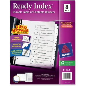 Avery® Ready Index® Table of Content Dividers for Laser and Inkjet Printers, 8 tabs