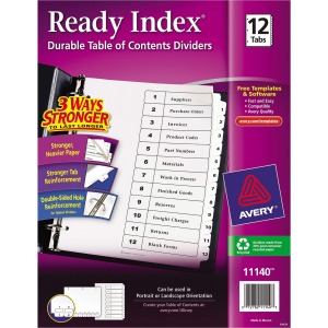 Avery® Ready Index® Table of Content Dividers for Laser and Inkjet Printers, 12 tabs