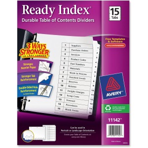 Avery® Ready Index® Table of Content Dividers for Laser and Inkjet Printers, 15 tabs