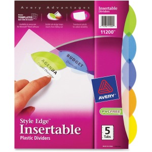 Avery® Insertable Style Edge™ Plastic Dividers, 5 tabs, 1 set