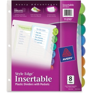 Avery Insertable Style Edge Plastic Dividers with Pockets, 8-tab