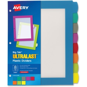 Avery® Big Tab™ UltraLast™ Plastic Dividers for Laser and Inkjet Printers, 8 tabs