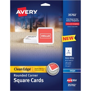 Avery® Clean Edge Square Cards, Rounded Corners, 2.5" x 2.5" (35702)