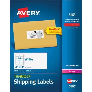 Avery® Shipping Labels, Sure Feed, 2" x 4" 1,000 White Labels (5163)