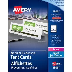 Avery® Medium Tent Cards for Laser and Inkjet Printers, 2" x 8"