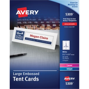 Avery® Large Tent Cards for Laser and Inkjet Printers, 3" x 11"