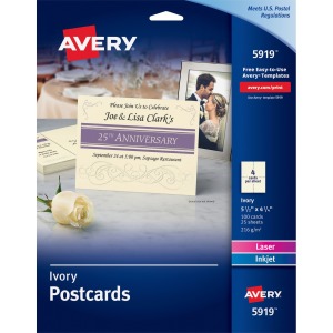 Avery® Postcards, Ivory, Two-Sided, 4-1/4" x 5-1/2" , 100 Cards (5919)