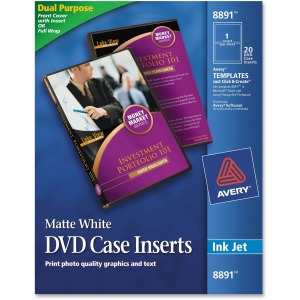 Avery® Avery(R) Matte White DVD Case Inserts, 20 Inserts (8891)