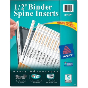 Avery(R) Binder Spine Inserts, 1/2 Inch Binders, 80 Inserts (89101)