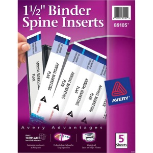 Avery(R) Binder Spine Inserts, 1-1/2 Inch Binders, 25 Inserts (89105)