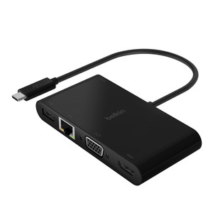 Belkin USB-C Multiport Adapter, USB-C to HDMI - USB A 3.0 - VGA, up to 100W Power Delivery, up 4k Resolution