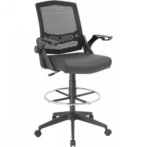 Boss Black Flip Arm Mesh Drafting Stool