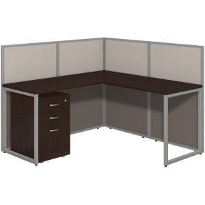 Bush Business Furniture Easy Office 60W L Desk Open Office with 3 Drawer Mobile Pedestal