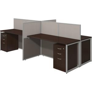 Bush Business Furniture Easy Office 60W 4 Person Straight Desk Office w/3-Drawer Pedestlas