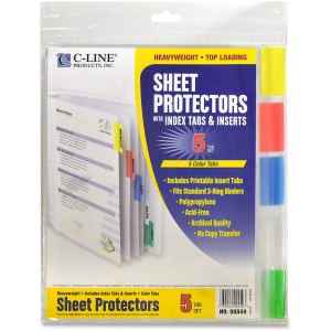 C-Line Heavyweight Poly Sheet Protectors with Index Tabs