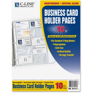 C-Line Business Card Holder Pages for Ring Binders, Poly