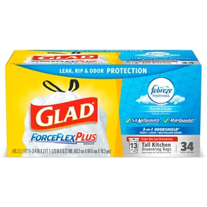 Glad ForceFlexPlus Tall Kitchen Drawstring Trash Bags