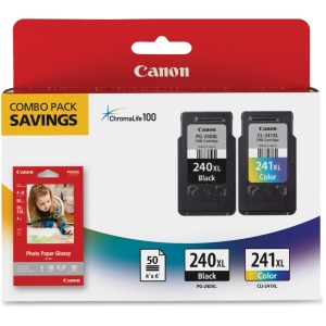 Canon PG-240XL/CL-241XL/GP-502 Original High Yield Inkjet Ink Cartridge/Paper Kit - Combo Pack - Black, Tri-color - 2 / Pack