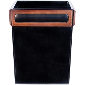 Dacasso Walnut & Leather Waste Basket